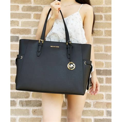 michael kors jet set tote black leather|Michael Kors jet set large.